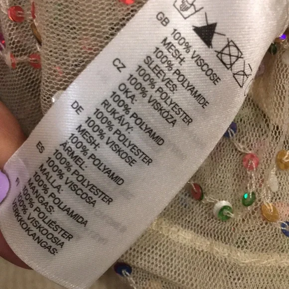 Gorgeous Rainbow Sequin Top Holiday Dazzler H&M Size XS NWT raw edge sleeves - Picture 8 of 16